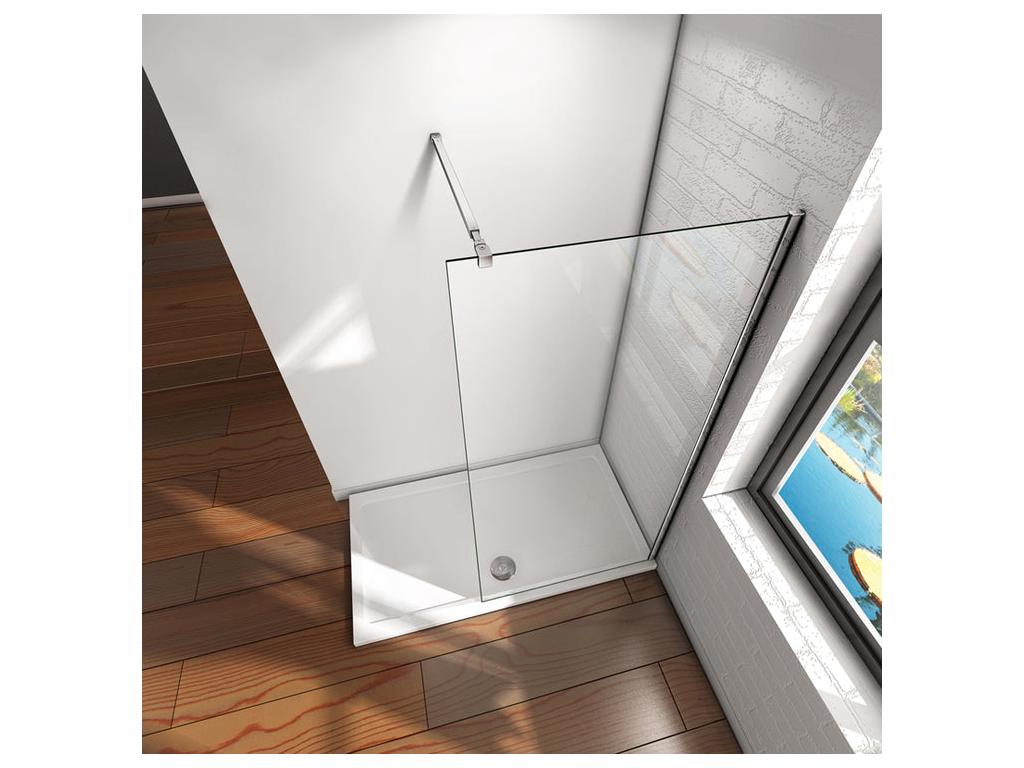 Paroi de douche fixe à l'italienne 100x200cm - 10mm verre trempé anticalcaire - Avec barre de fixation 73-120cm en carré 78632JDPI