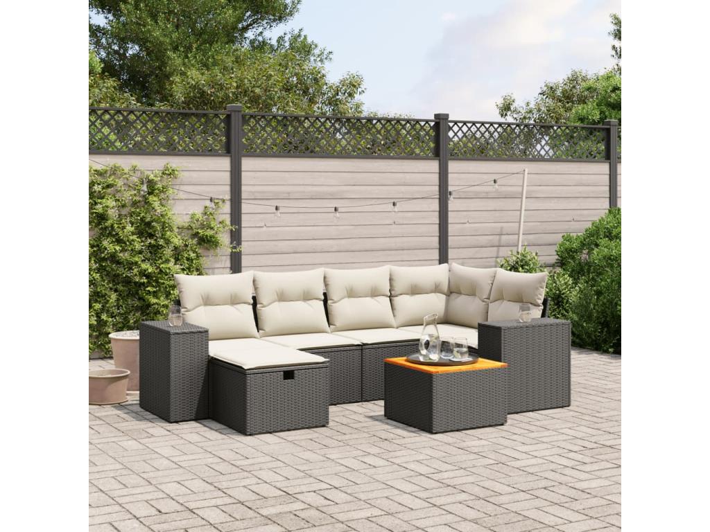 Salon de jardin 7 pcs avec coussins noir résine tressée 38686XGEP