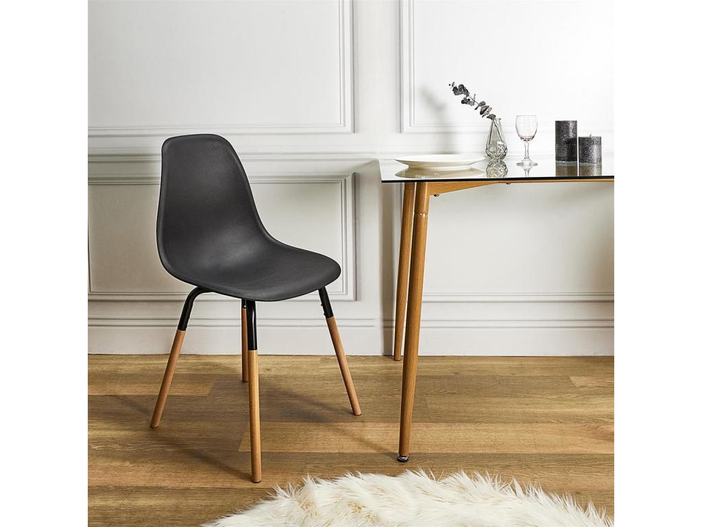 Calmetop - Lot de 2 Chaises Polypropylène Noir et Bois 19932YXCE