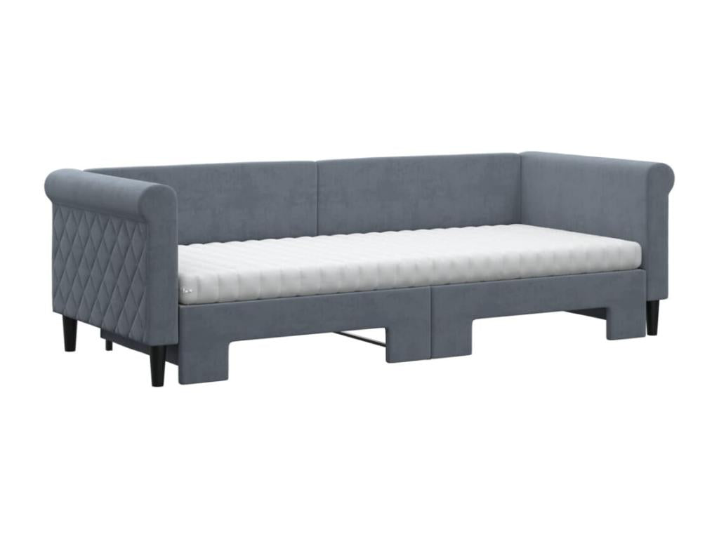 Lit de jour avec gigogne et matelas gris foncé 80x200cm velours 98485UQSI