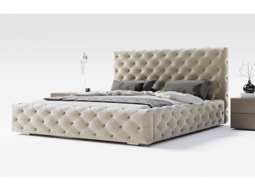 Calmetop Lit double avec Rangement lit 200x200 cm Paris - Lit Adulte Tissu Beige Calmetop Velvet 2201 04966YILD