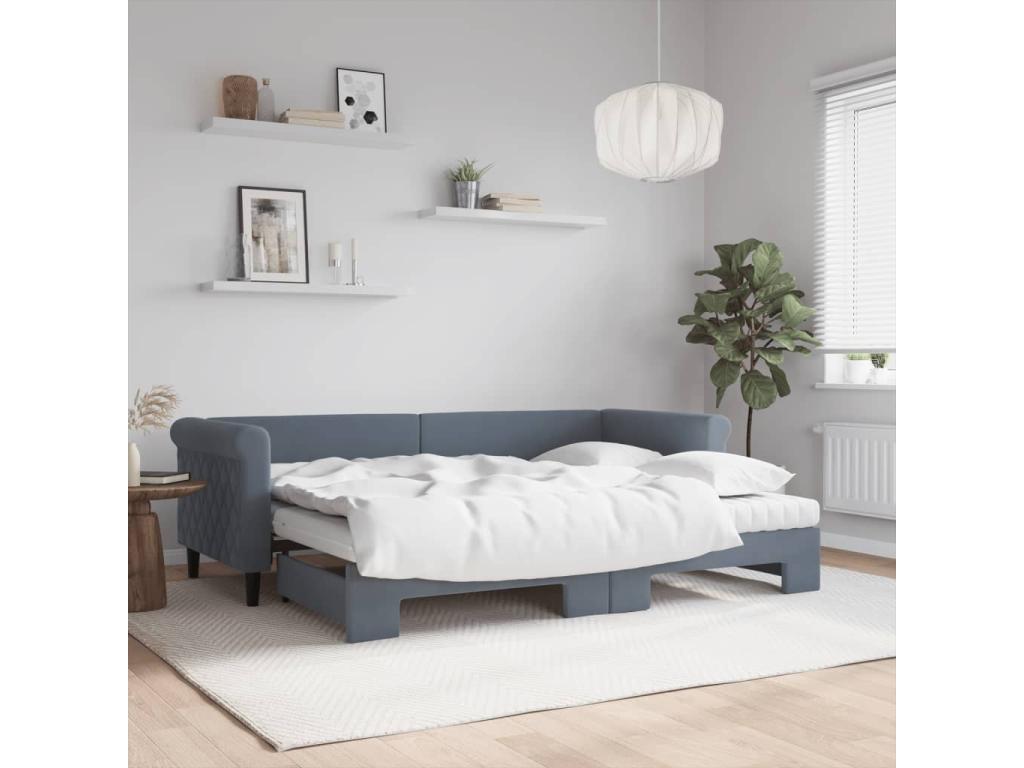 Lit de jour avec gigogne et matelas gris foncé 80x200cm velours 98485UQSI
