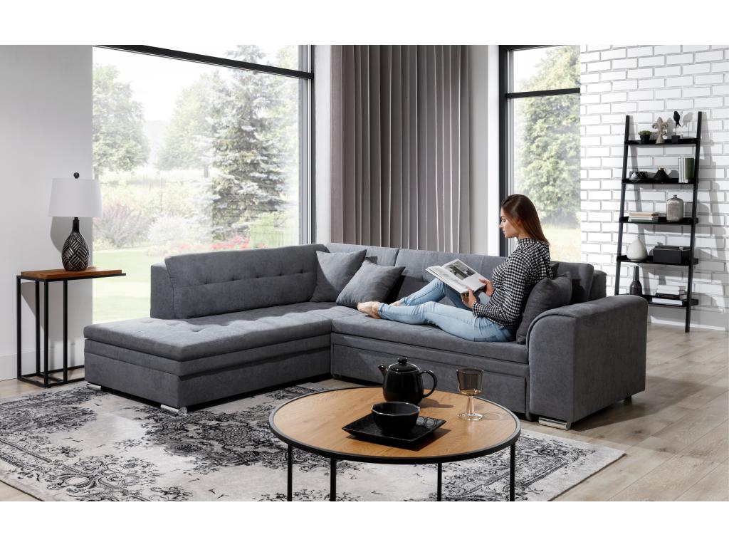 Canapé convertible angle droit tissu jaune moutarde et chromé Calmetop 260cm 47153XOZY