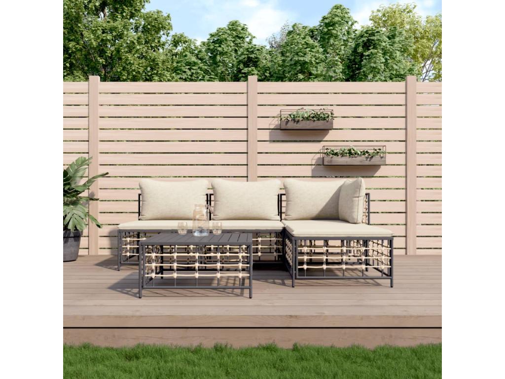 Salon de jardin 5 pcs avec coussins anthracite résine tressée 13043PDKO
