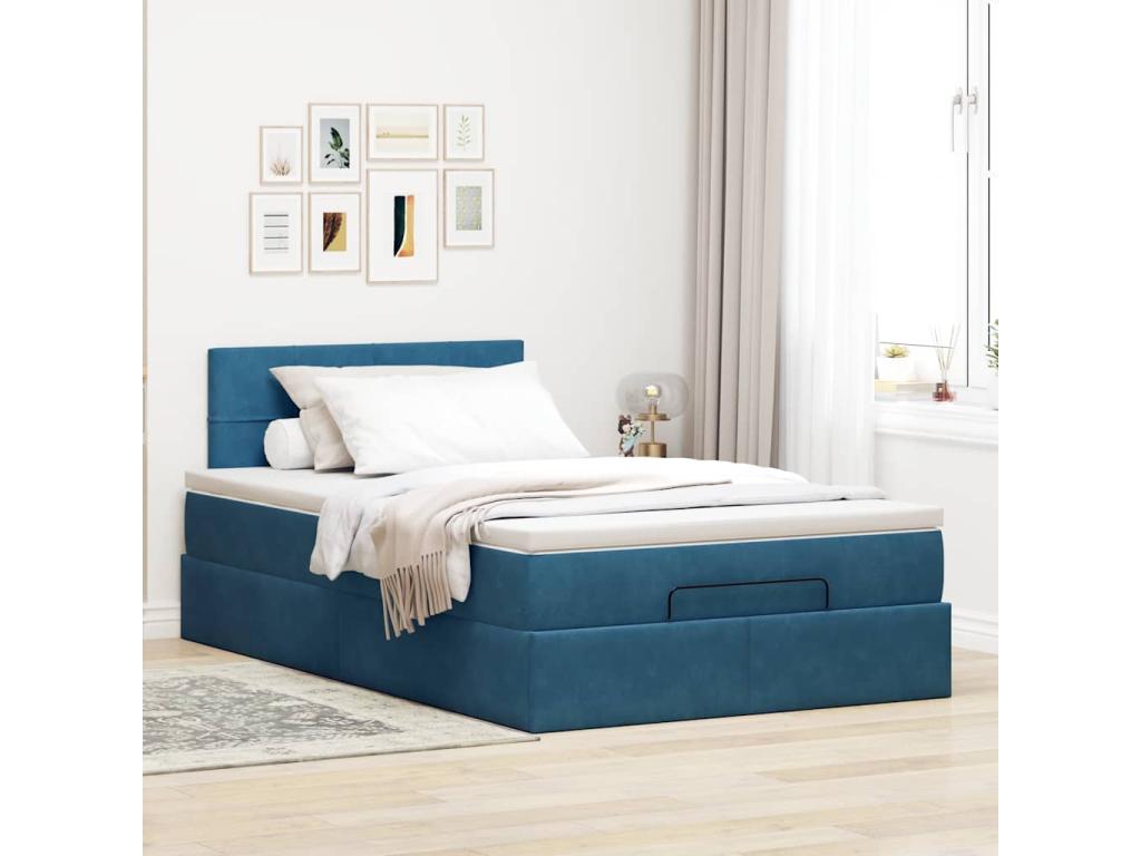 Cadre de lit Artvivrestore avec matelas bleu foncé 120x190 cm velours 55794EXFF