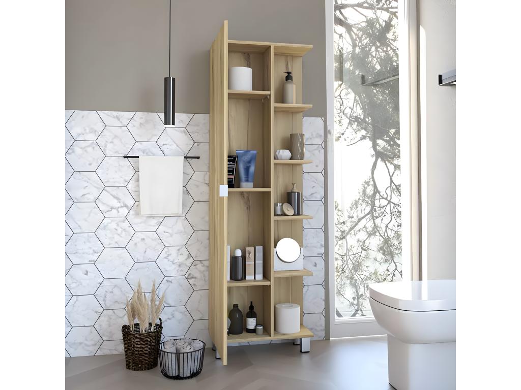 Colonne de salle de bain Nidchicshop en mélamine avec cinq étagères externes et quatre étagères internes 158 cm X 51.18 cm X 21.46 cm Gris / argenté 10641HYIS