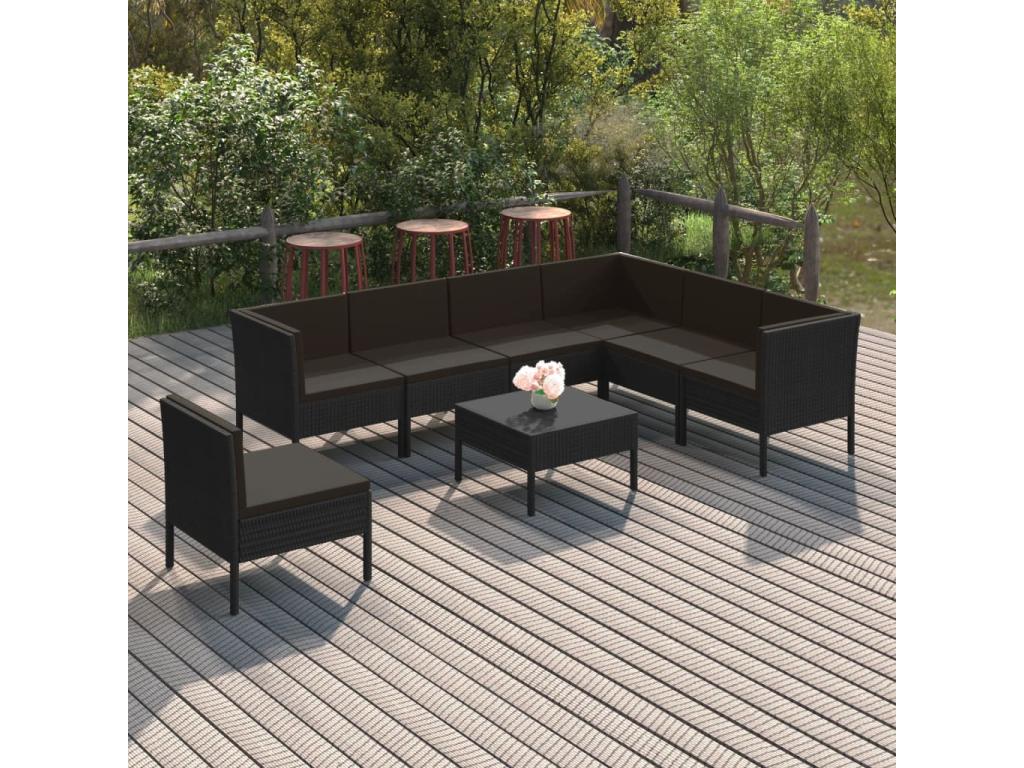 Salon de jardin 8 pièces avec coussins Résine tressée Noir 42668YNSY