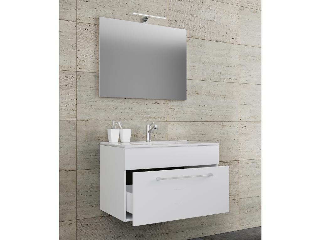 Artvivrestore 3-pièces lavabo meuble de salle de bains ensemble lavabo Artvivrestore tiroir miroir blanc - 80 44061AXGG