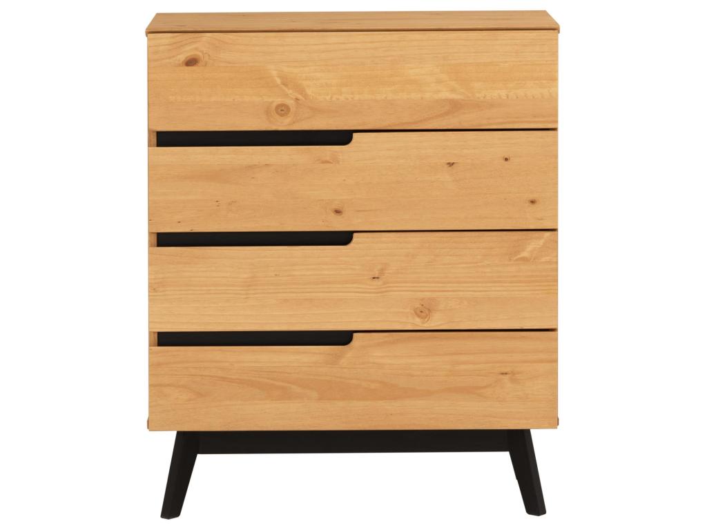 Commode Calmetop style scandinave design vintage nordique avec 4 tiroirs en pin massif finition bois naturel teinté 82955CZTB