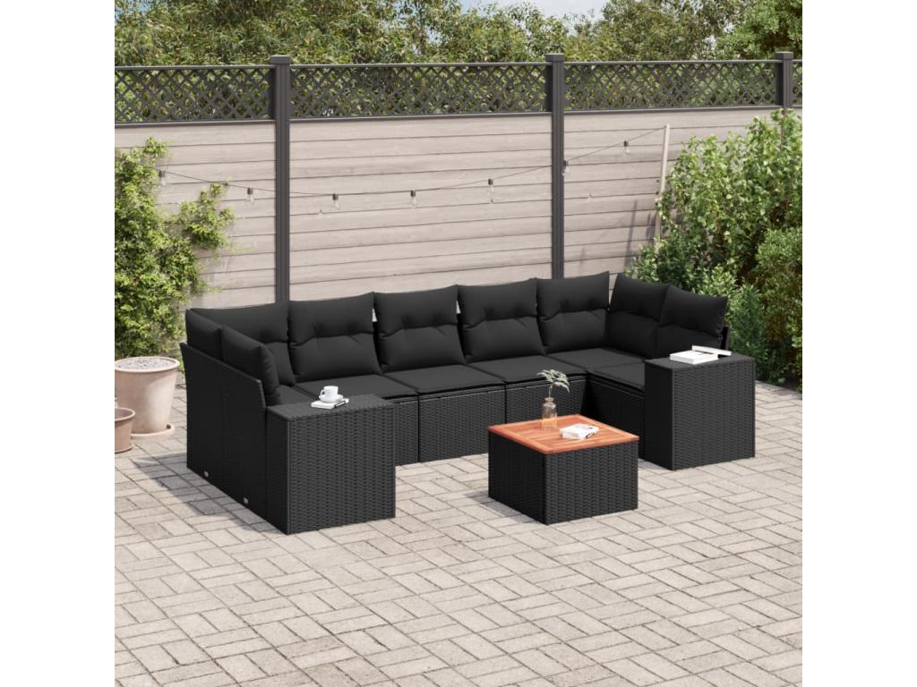 Salon de jardin 8 pcs avec coussins noir résine tressée 56154EDLL