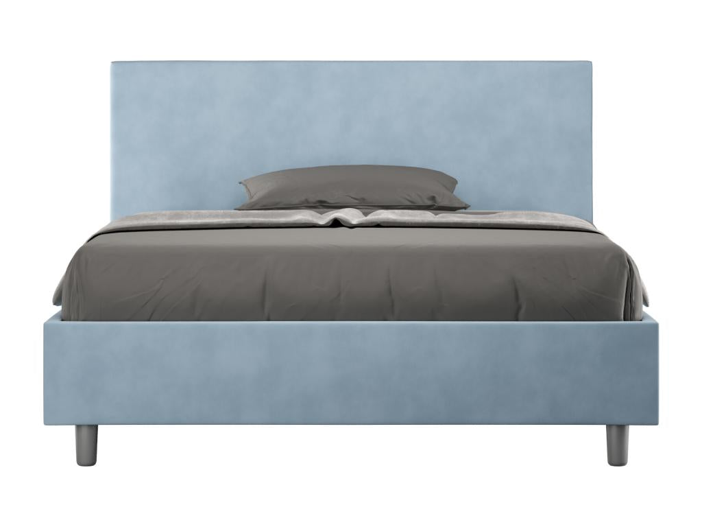 Lit double avec sommier rembourré 140x200 microfibre bleu clair Artvivrestore 61006QUYD