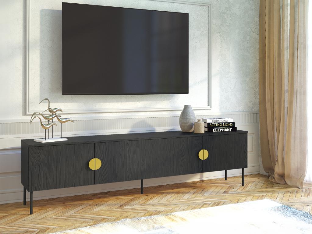 Meuble TV avec 4 portes - Noir et doré - Calmetop 28080MBSR