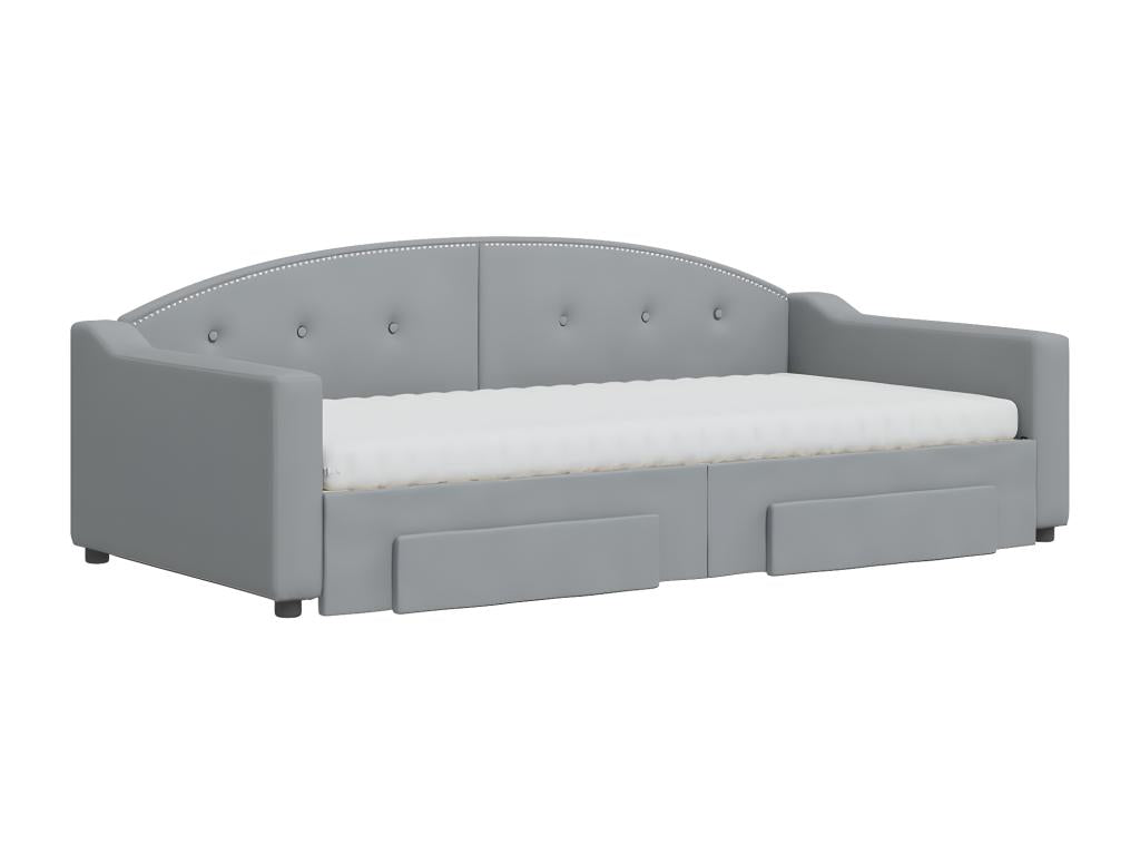 Lit de jour avec gigogne et tiroirs gris clair 100x200 cm tissu 65810VTVB