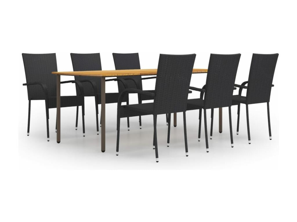 Ensemble à manger de jardin 7 pcs Résine tressée Noir 81245RKQN