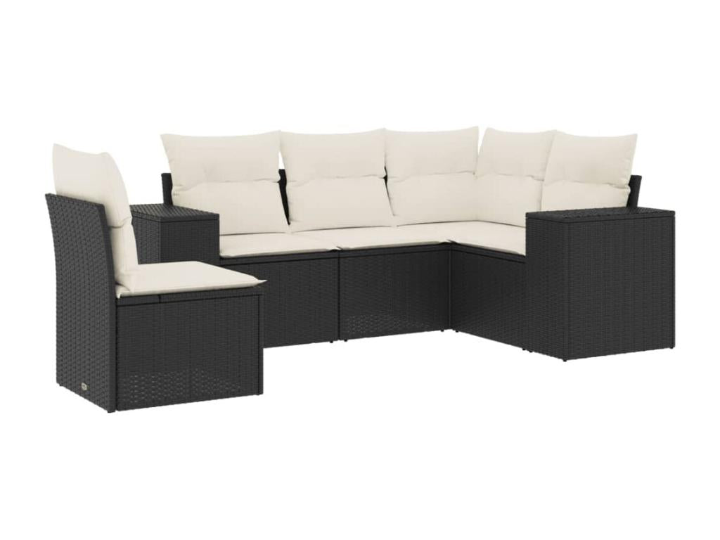 Salon de jardin 5 pcs avec coussins noir résine tressée 48815AAIL