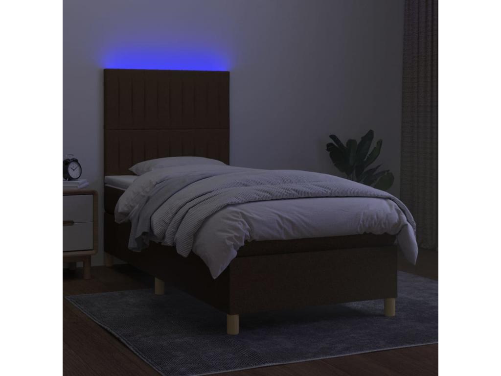 Sommier tapissier et matelas et LED Marron foncé 80x200cm Tissu 72675DUEO