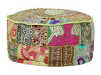 Pouf rond en coton fait à la main 40x20 cm Vert 52477VTXS