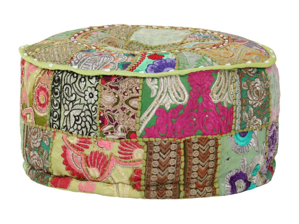 Pouf rond en coton fait à la main 40x20 cm Vert 52477VTXS