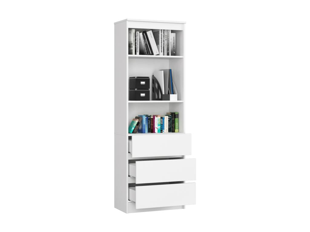 Bibliothèque de bureau Calmetop R60 Blanche 60 cm 3 tiroirs façade Blanche 3 étagères 60x35x180 cm 44631SRCM