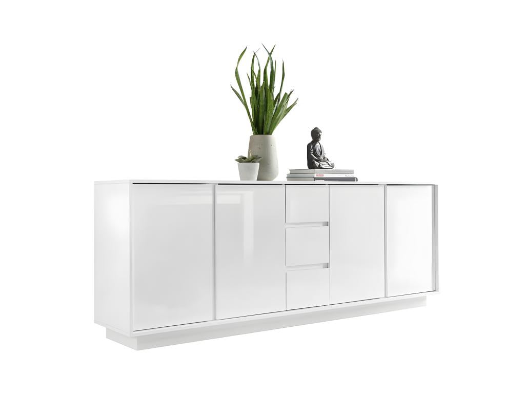 Buffet 4 portes 3 tiroirs Blanc Laqué Brillant - Artvivrestore 22134ULCZ