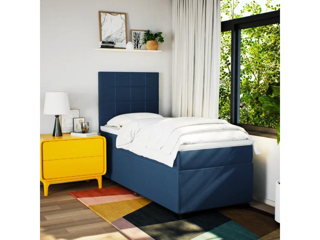 Sommier à Artvivrestore de lit avec matelas Bleu 90x200 cm Tissu 09374RIIA