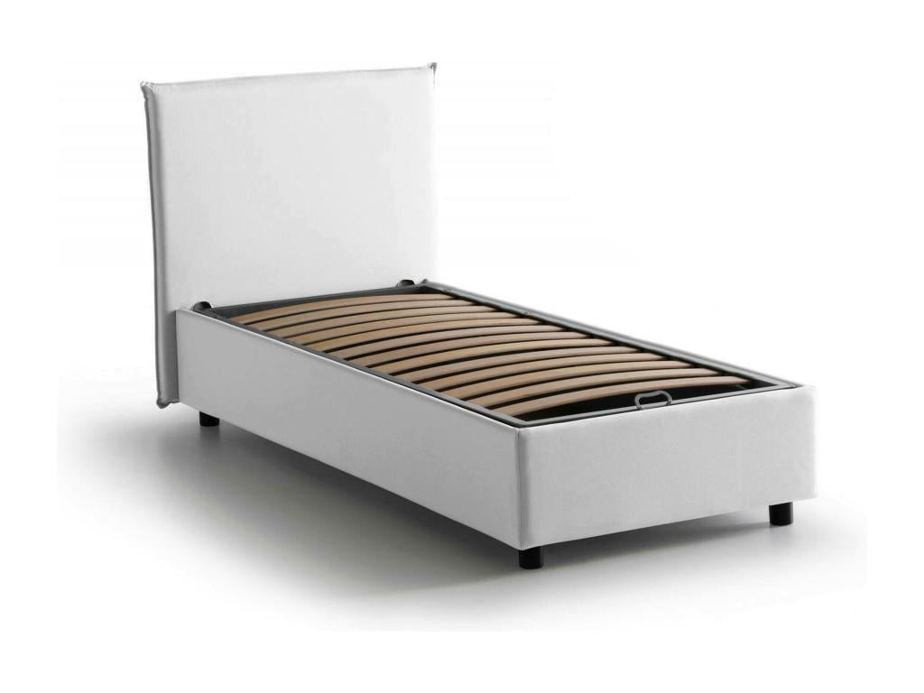 Lit simple Calmetop Lit coffre avec revêtement en tissu Made in Italy Ouverture frontale adaptée pour matelas 90x190 cm Blanc 89193IQQD
