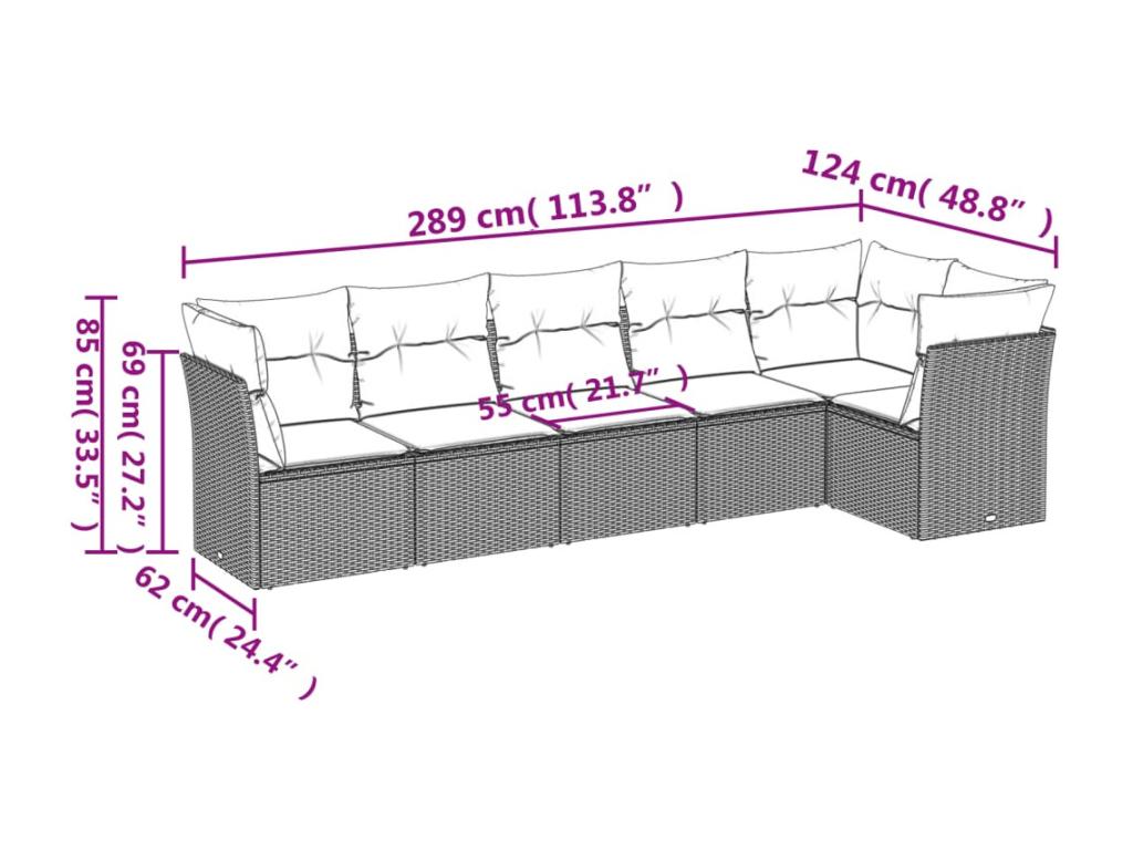 Salon de jardin avec coussins 6 pièces marron résine tressée 06574XTNJ