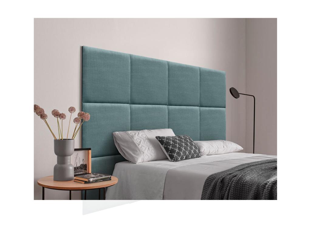 Artvivrestore Tête de lit capitonnée en lin naturel composée de panneaux autocollants interchangeables pour chambre de luxe rembourrée turquoise 110 cm 87369NQQB