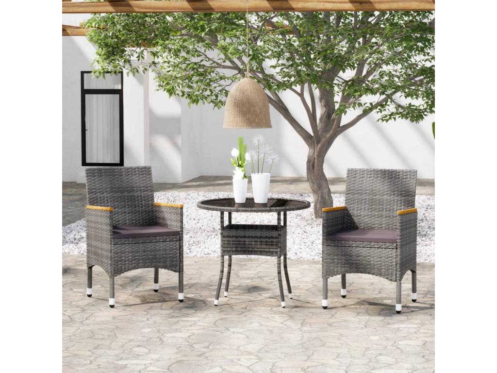Mobilier à dîner de jardin 3 pièces Résine tressée Gris 13513VBKS