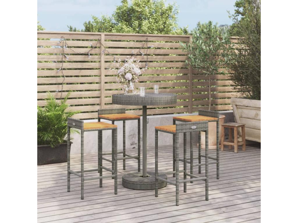 Ensemble de bar jardin 5 pcs gris poly rotin/bois massif Artvivrestore 81725USYN