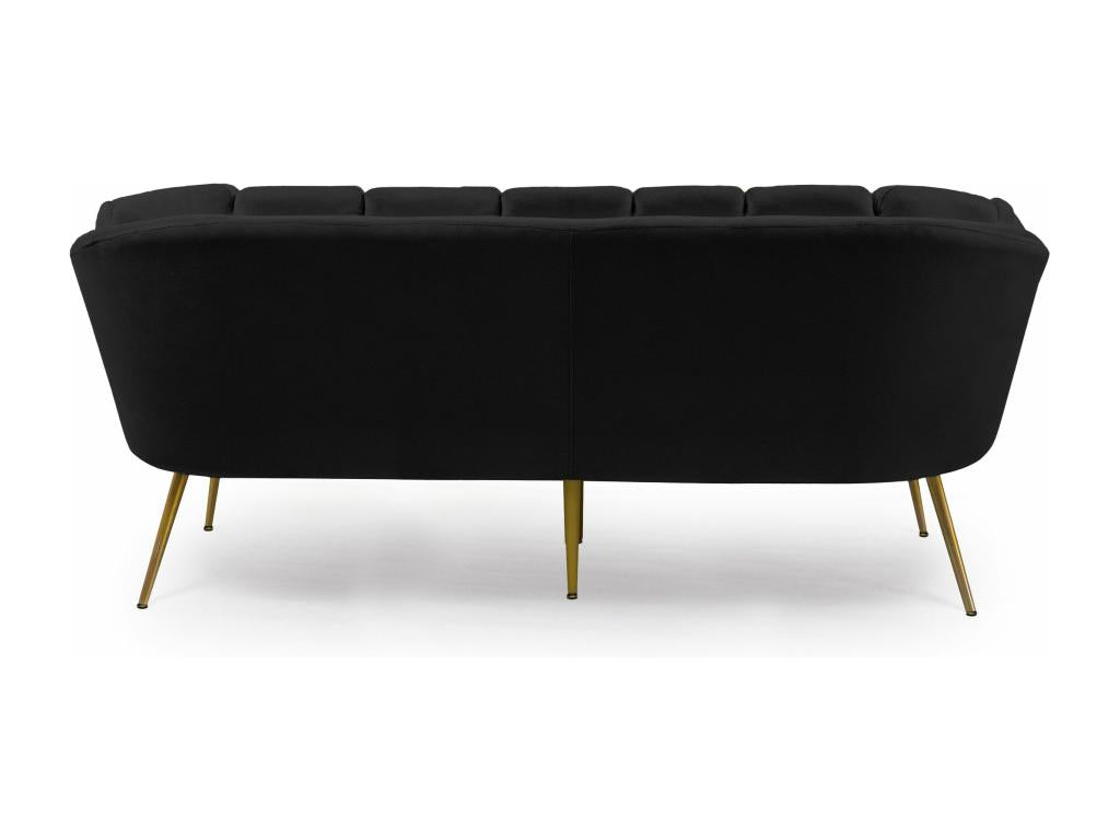 Canapé style coquillage 3 places Calmetop Velours Noir pieds Or 40683FUPQ