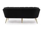 Canapé style coquillage 3 places Calmetop Velours Noir pieds Or 40683FUPQ