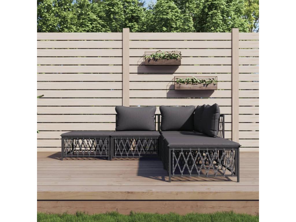 Salon de jardin avec coussins 5 pcs acier anthracite 31734EUYY
