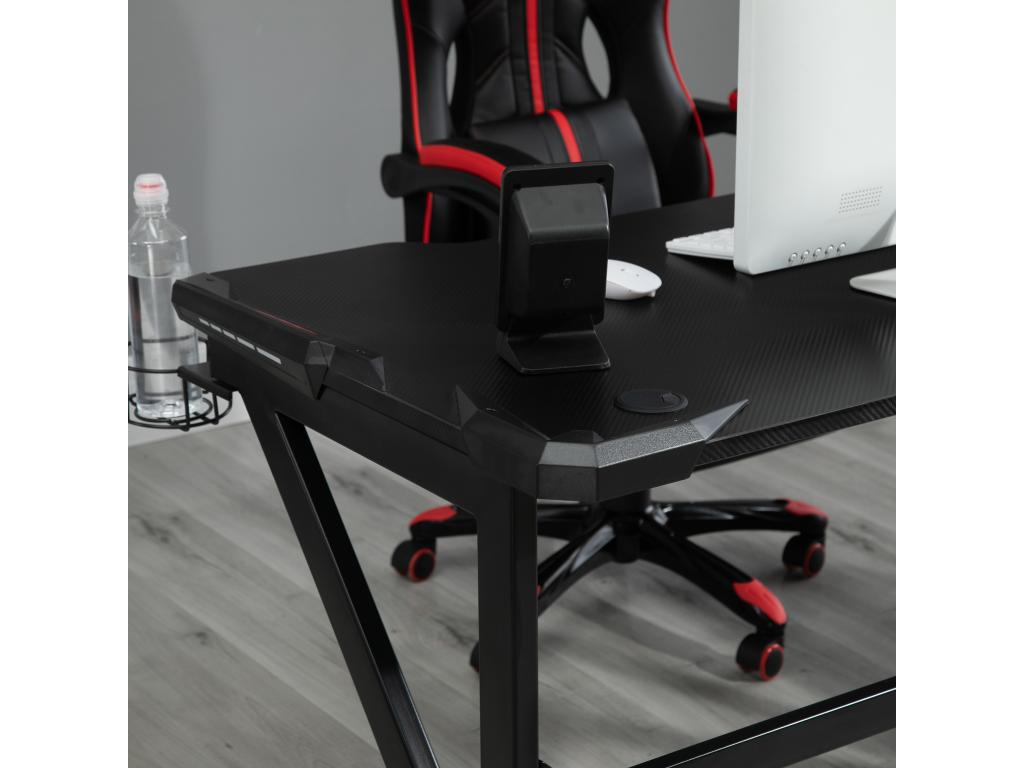 Bureau Artvivrestore bureau Artvivrestore bureau informatique support casque porte-gobelet passe-câbles inclus métal MDF texture fibre de carbone noir 86405GDCU