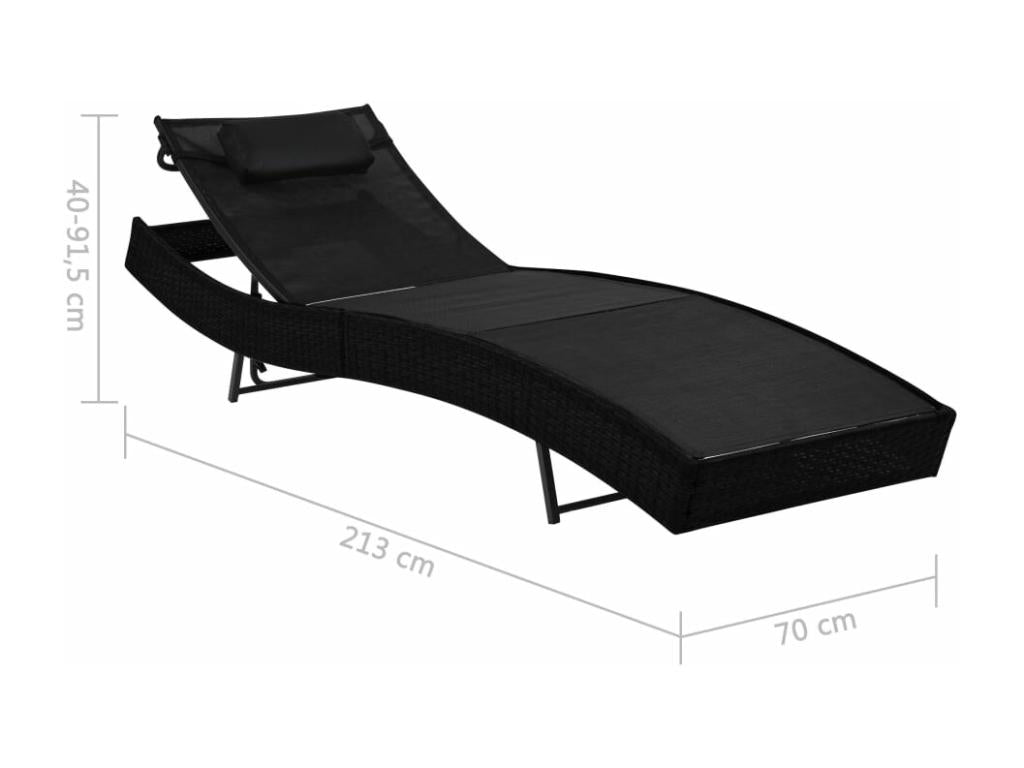 Chaise longue avec oreiller Résine tressée Noir 39391GOKY