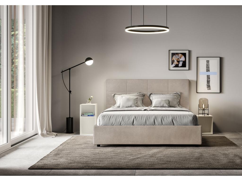 Lit coffre surélevé double capitonné 160x200 microfibre sable Calmetop 33548LUZT