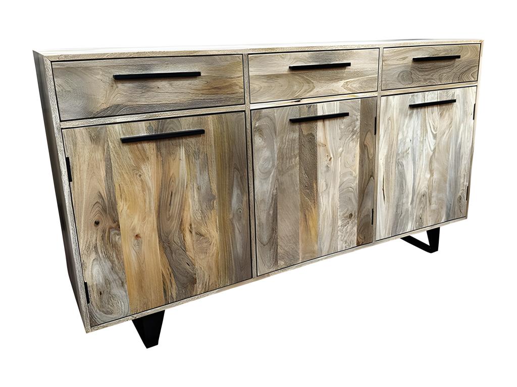 Buffet 3 portes 3 tiroirs manguier et pieds métal 96015SJUJ