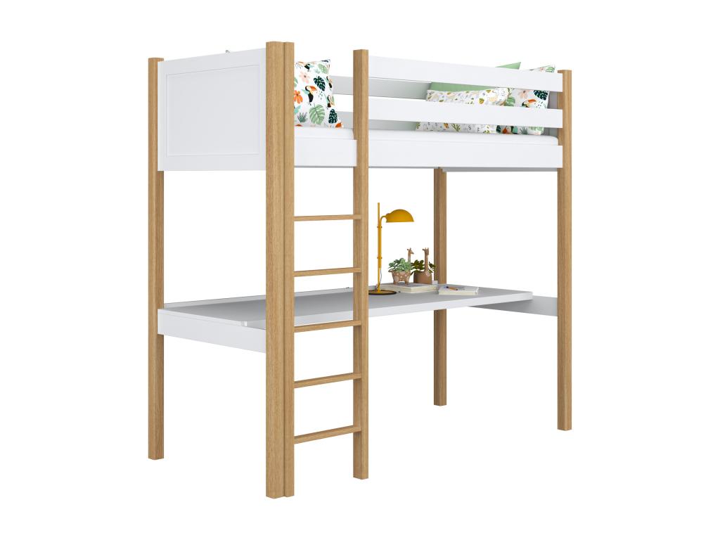 Lit mezzanine en bois - avec bureau N06 Blanc / Chêne Naturel 100x180 71201REGI