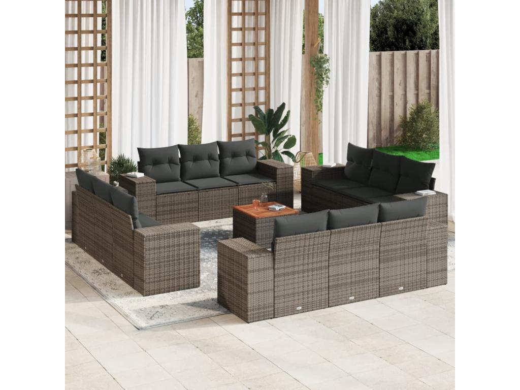Salon de jardin avec coussins 13 pcs gris résine tressée 31583KZHU