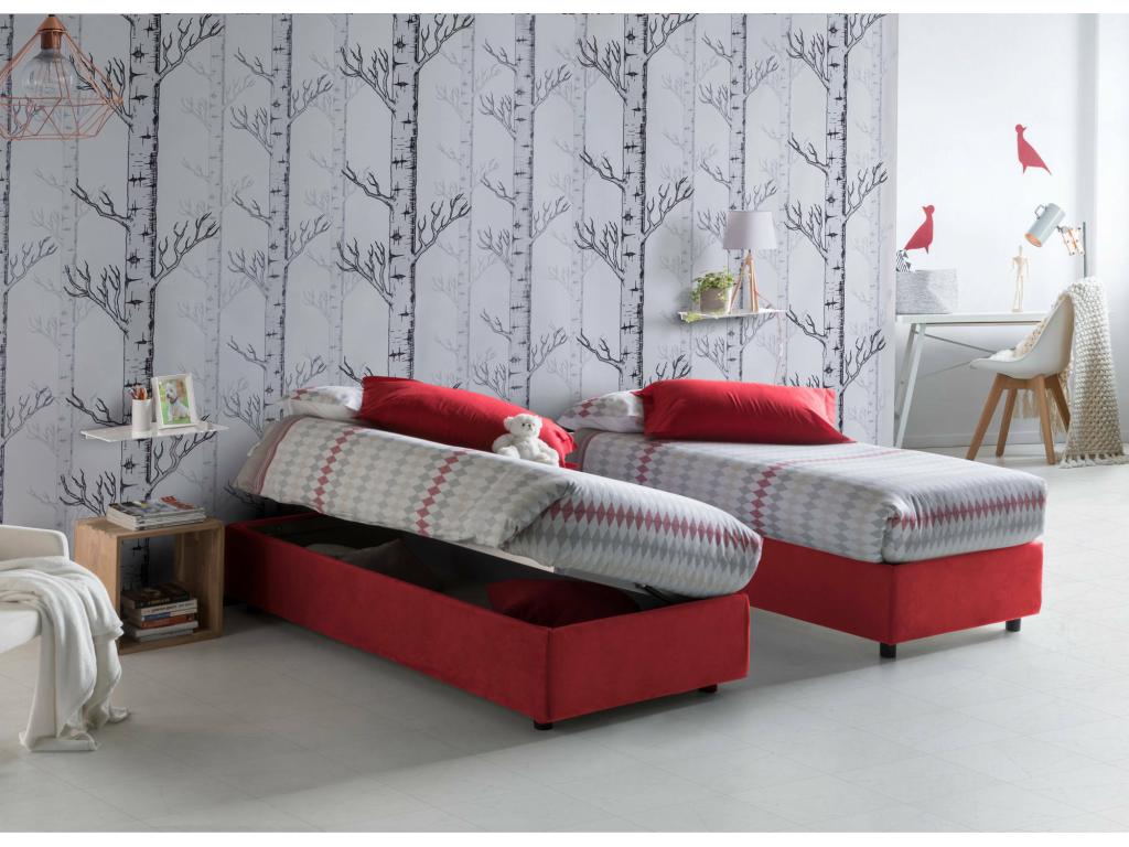 Lit double Calmetop Lit coffre avec revêtement en tissu Made in Italy Ouverture latérale adaptée pour matelas 120x190 cm Rouge 10304ILWA