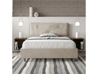 Lit double sans sommier rembourré 140x190 microfibre sable Calmetop Large 53812RTFM