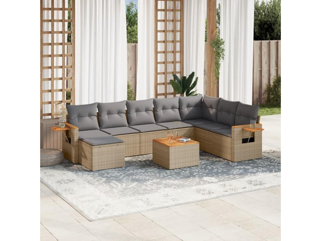 Salon de jardin avec coussins 9 pcs beige résine tressée 22975QJRL