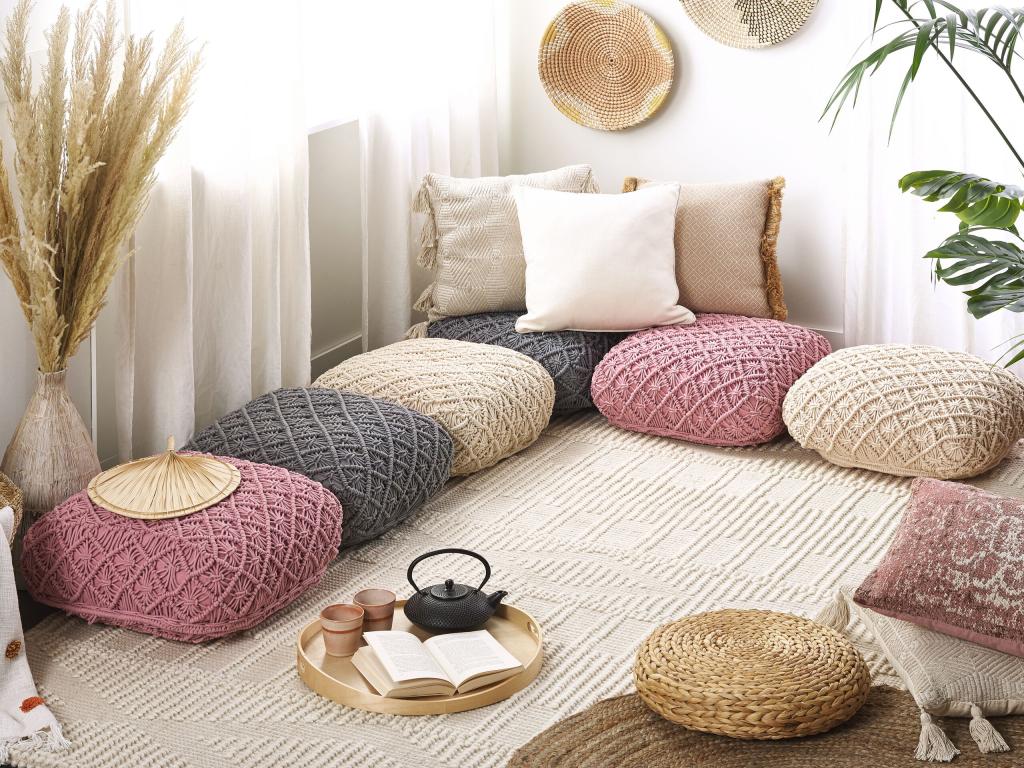 Coussin de sol Macramé Calmetop Coton Gris 43594OAGW