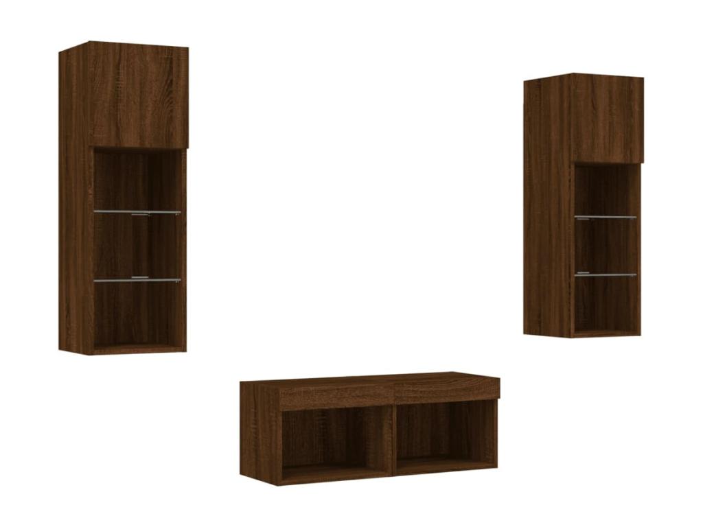 Meuble TV mural 4 pcs avec Calmetopères LED chêne marron 55810MYTG