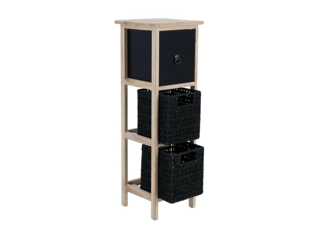 Meuble de rangement en Bois Noir et Naturel avec 1 Tiroir et 2 Paniers H 77 cm 54232BMUY
