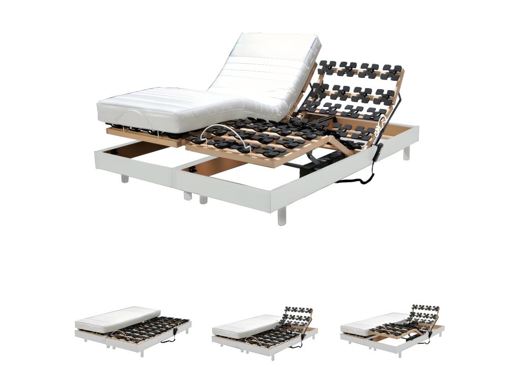 Ensemble 2 sommiers relaxation électrique Artvivrestore 80x200 2 matelas mémoire de forme / Blanc 21434CGAG