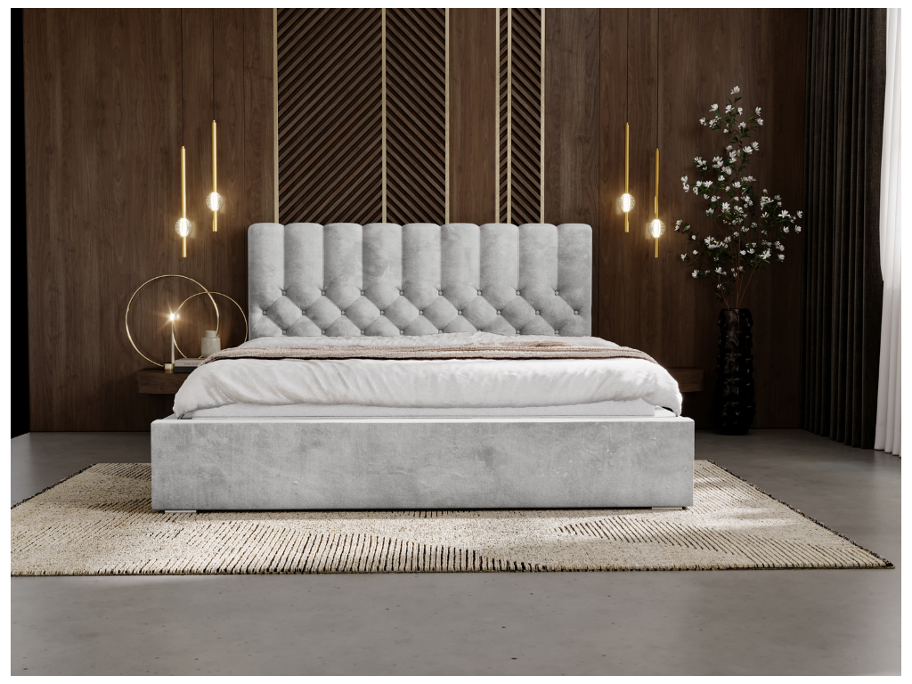 Lit rembourré avec rangement - 140x200 - lit double - velours - gris clair - Roma 62432YOLB