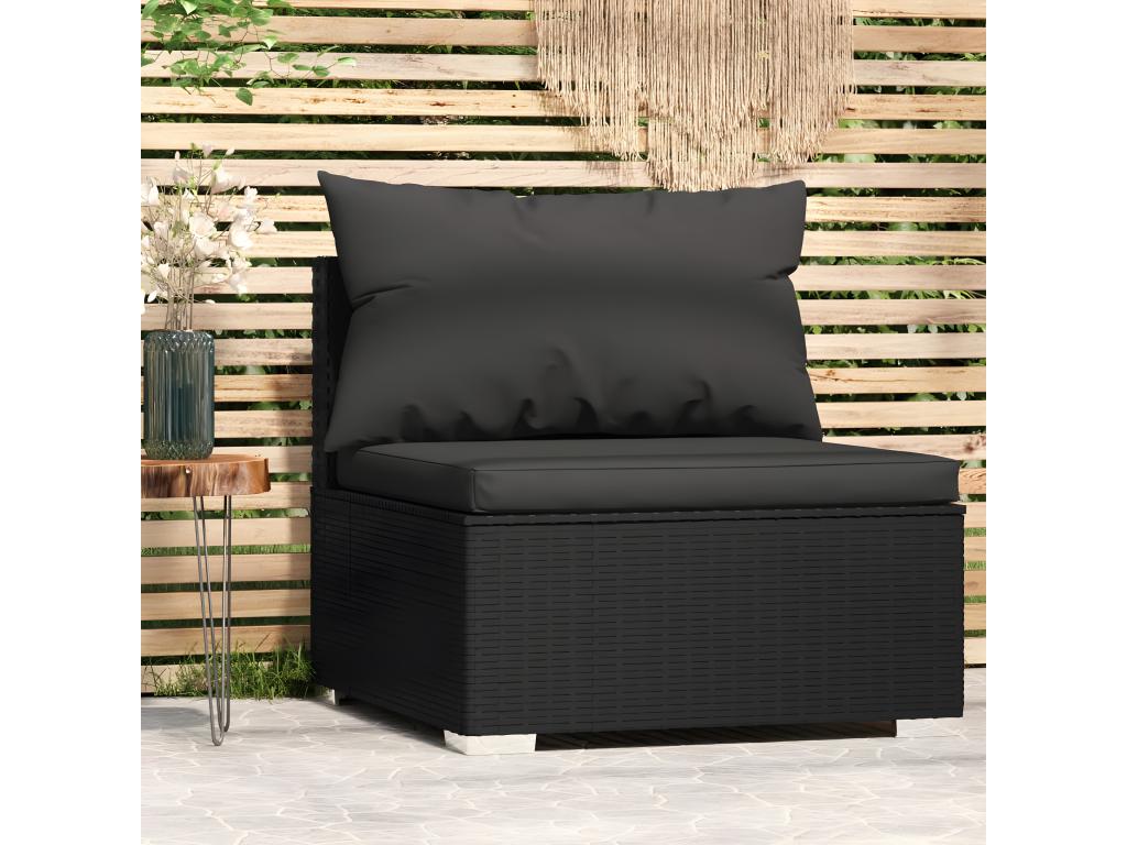 Canapé central de jardin avec coussins noir résine tressée 89203CIHC