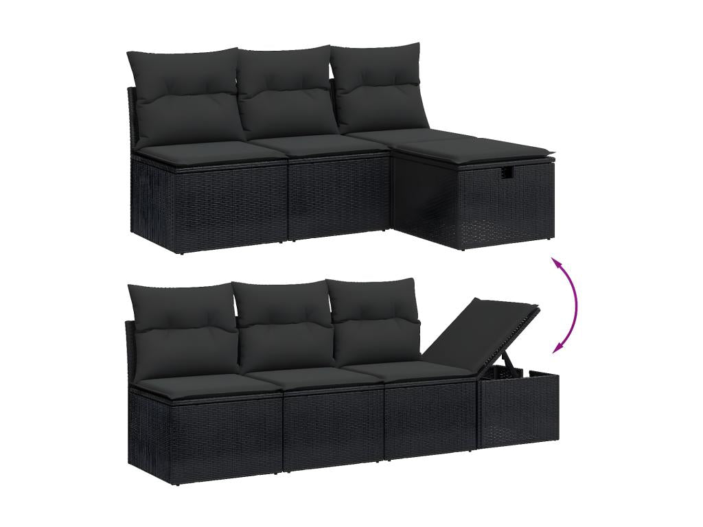 Salon de jardin 8 pcs avec coussins noir résine tressée 56213YFNU