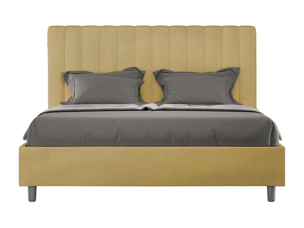 Lit avec sommier rembourré 160x200 microfibre ocre Artvivrestore 20988WNER